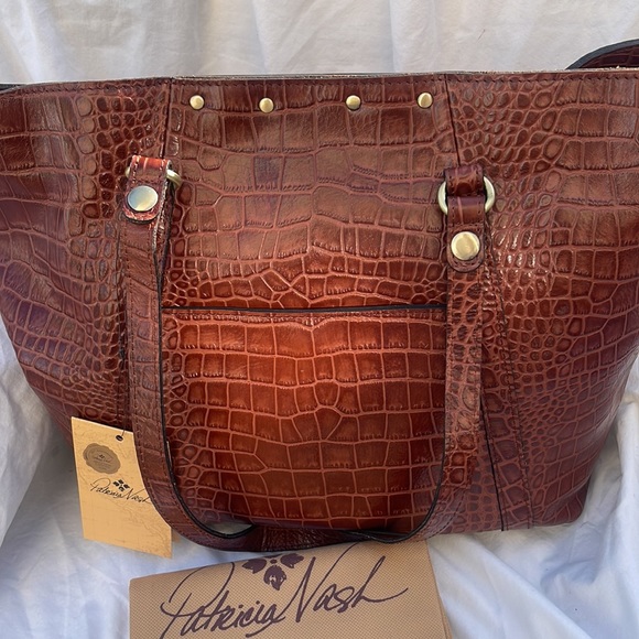 Patricia Nash Leather Croc Embossed Benvenuto Tote British Tan - Picture 12 of 12